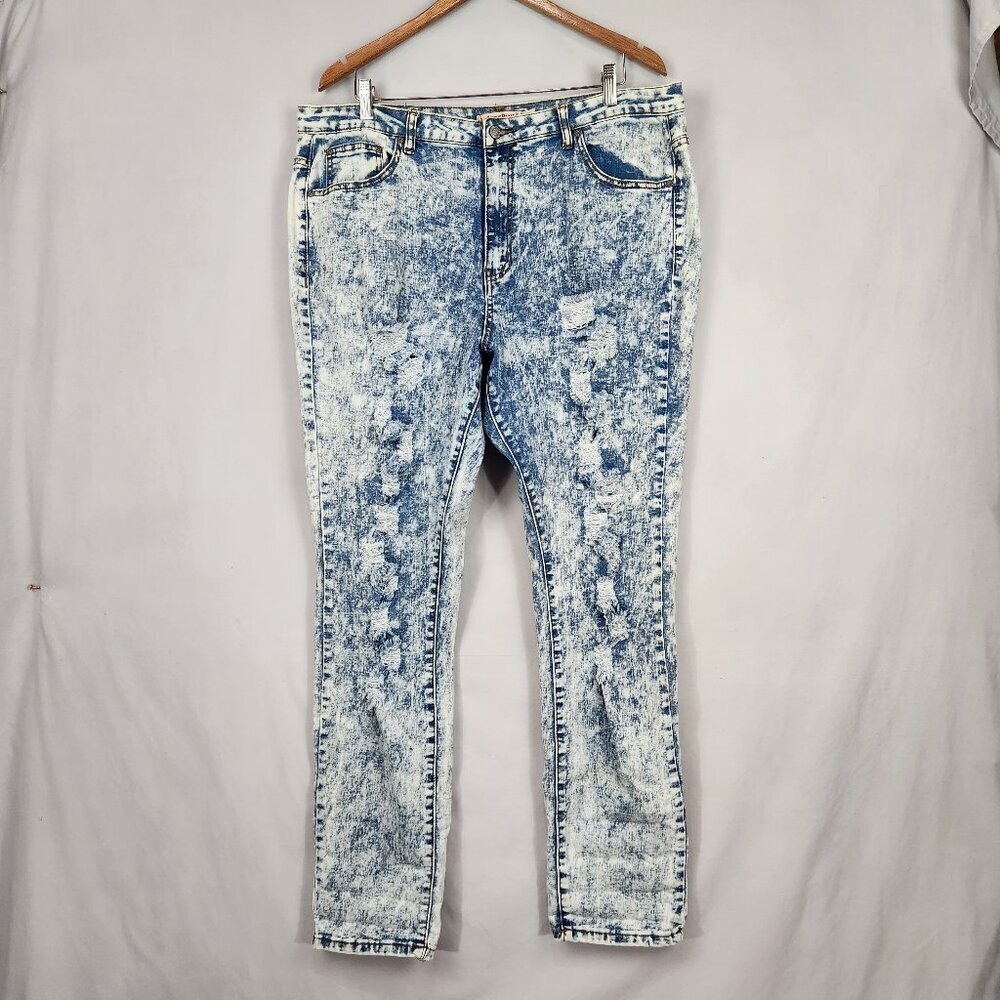 Judy Blue Acid Wash Denim Jeans Women's Plus 3XL Straight Leg Blue Retro Stretch